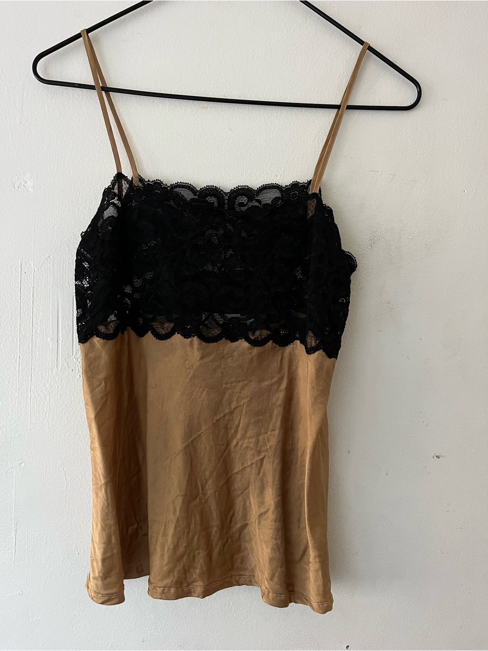 hand dyed Vintage Silk Lace Trim Ouvert Cami Tank Top in Black and Gold